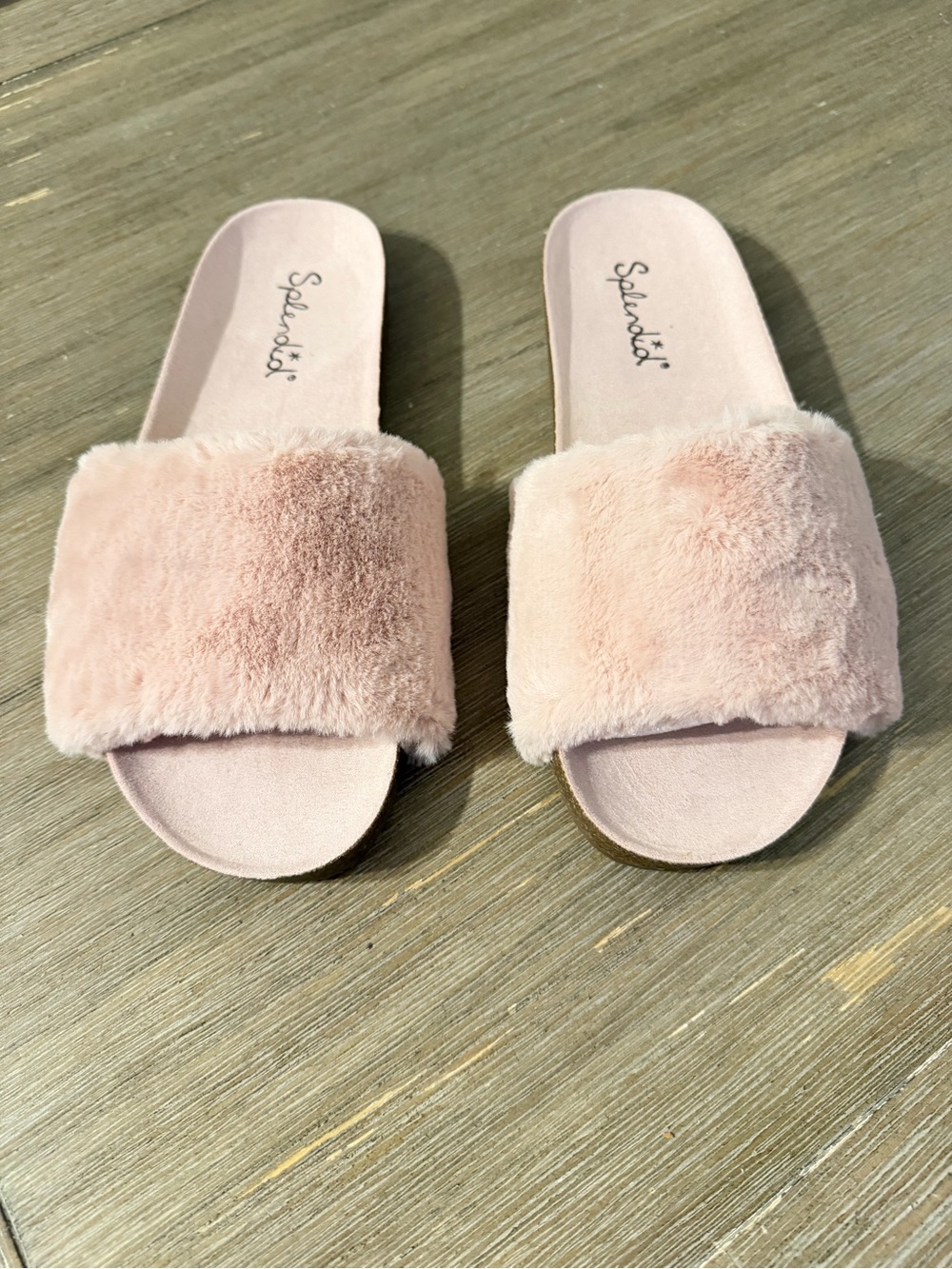 Splendid "Rachel" Blush Pink Faux-Fur Slide Sandals 10